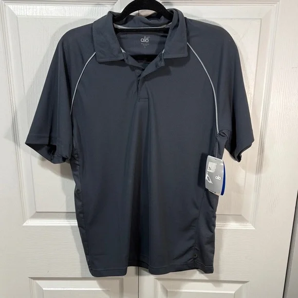 ALO Yoga Men's Dark Gray Polo Shirt - Picture 1 of 8